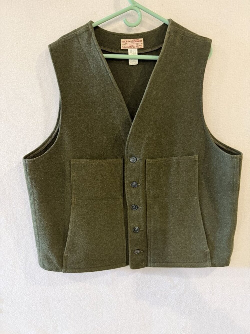 Vintage Filson Mackinaw Virgin Wool Vest Men’s Size 50 Forest Green Made In USA